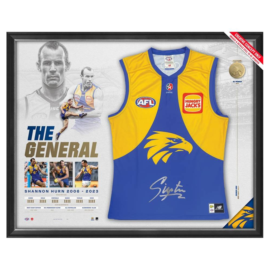 Shannon Hurn Signed West Coast Eagles Official AFL Guernsey Retirement Framed - 5561