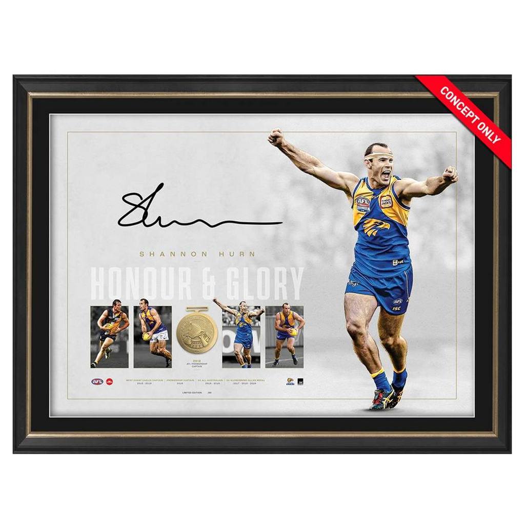 Shannon Hurn Signed West Coast Eagles Official AFL Retirement Lithograph Framed - 5562