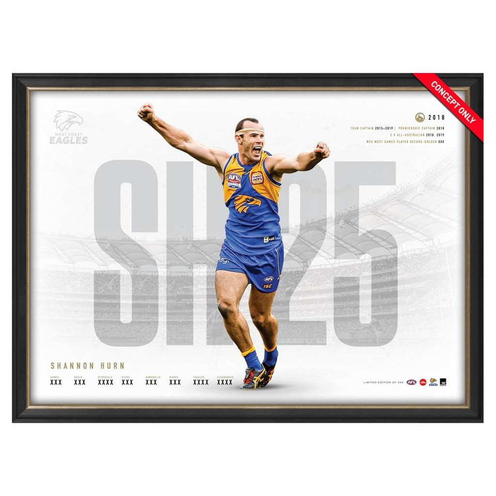 Shannon Hurn West Coast Eagles Official AFL Retirement Sportsprint Framed - 5563