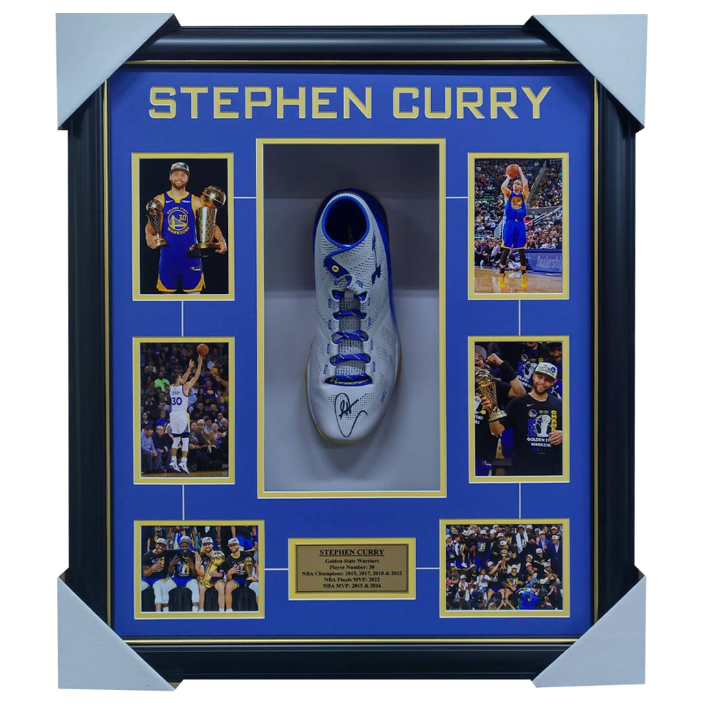 Steph Curry Signed Golden State Warriors Under Armour Basketball Shoe Framed NBA Champions - 3584
