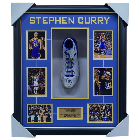 Steph Curry Signed Golden State Warriors Under Armour Basketball Shoe Framed NBA Champions - 3584