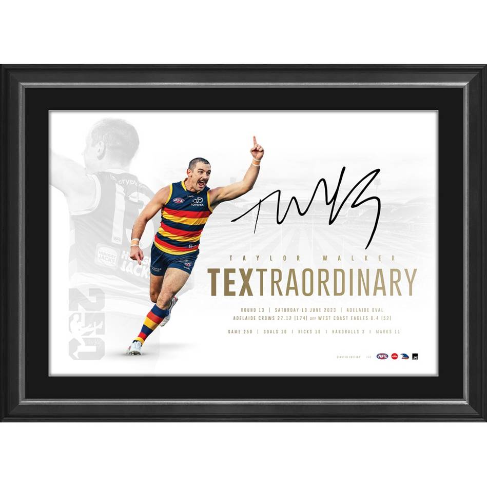 Taylor Walker Signed Adelaide Crows 250 Game Official AFL Lithograph Framed - 5511