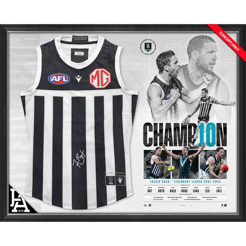 Travis Boak Signed Port Adelaide Official AFL Career Prison Bar Guernsey Framed - 7229