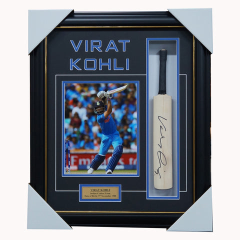Virat Kohli Signed India Cricket Mini Bat Collage Framed - 3908