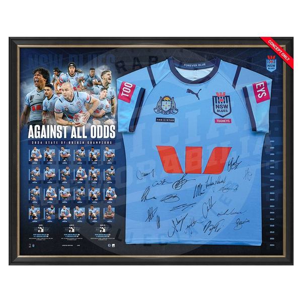 NSW Blues 2024 State Of Origin Champions Official Signed Jersey Framed HT Framing Memorabilia