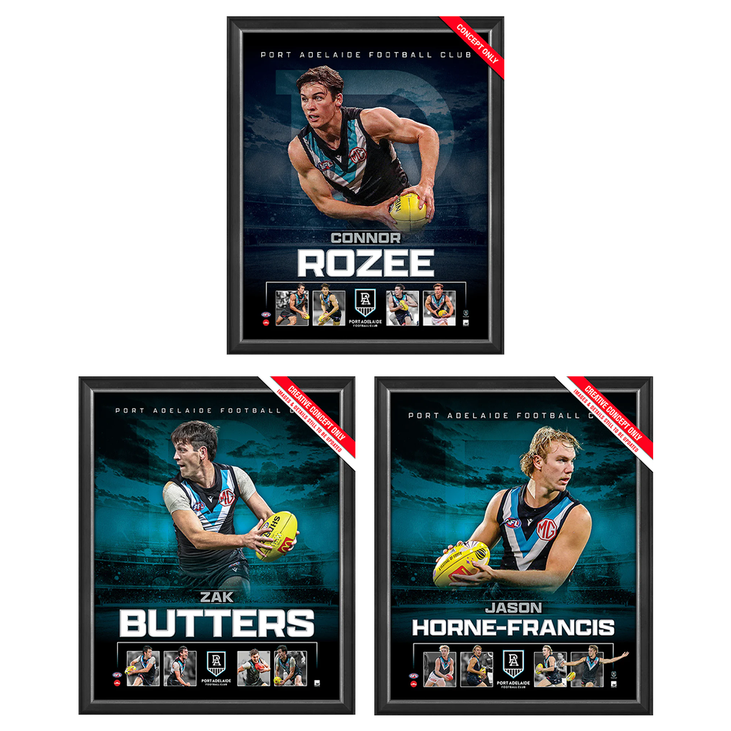 Port Adelaide Package Official Licensed Afl Prints Framed Butters Horne Rozee - 5494