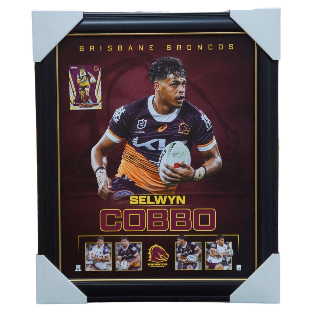 Selwyn Cobbo Brisbane Broncos Official NRL Player Print Framed + Signed Card - 7135