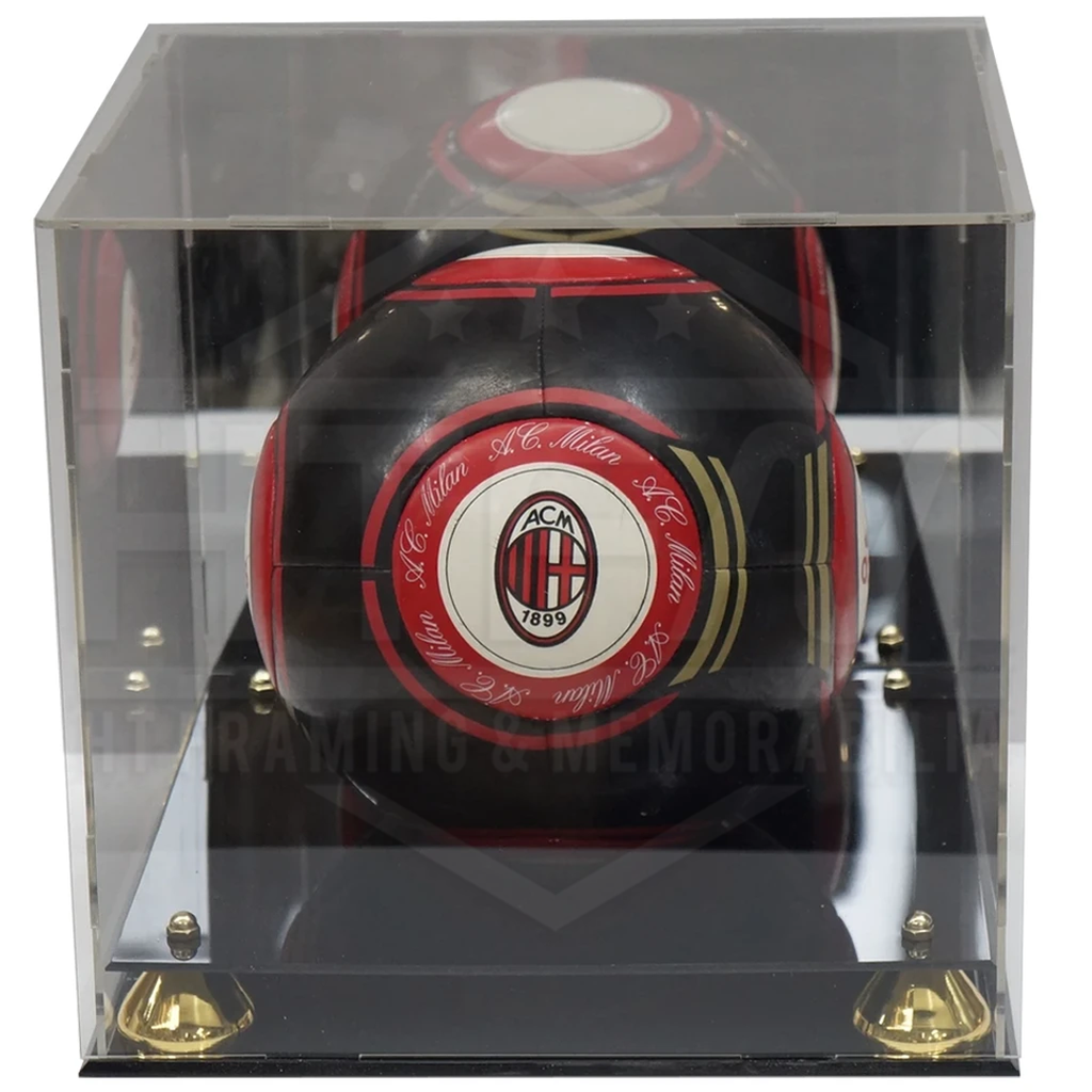 Deluxe acrylic Soccer display case with gold risers mirror back finish Football - 3440