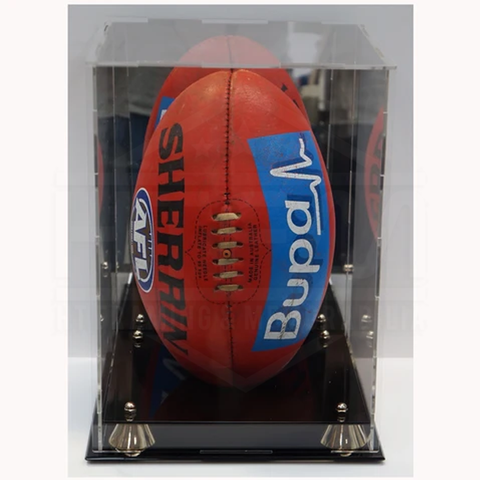 Deluxe Acrylic Afl Vertical Football Display Case With Gold Risers and Mirror Back Finish - 4529