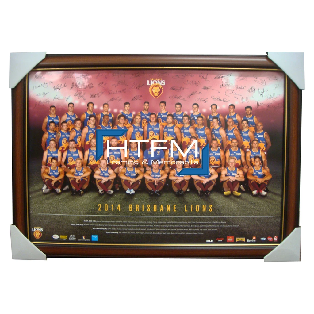 Brisbane Lions 2014 Team Poster Framed Facsimile Signed Afl Official Licensed - 1740