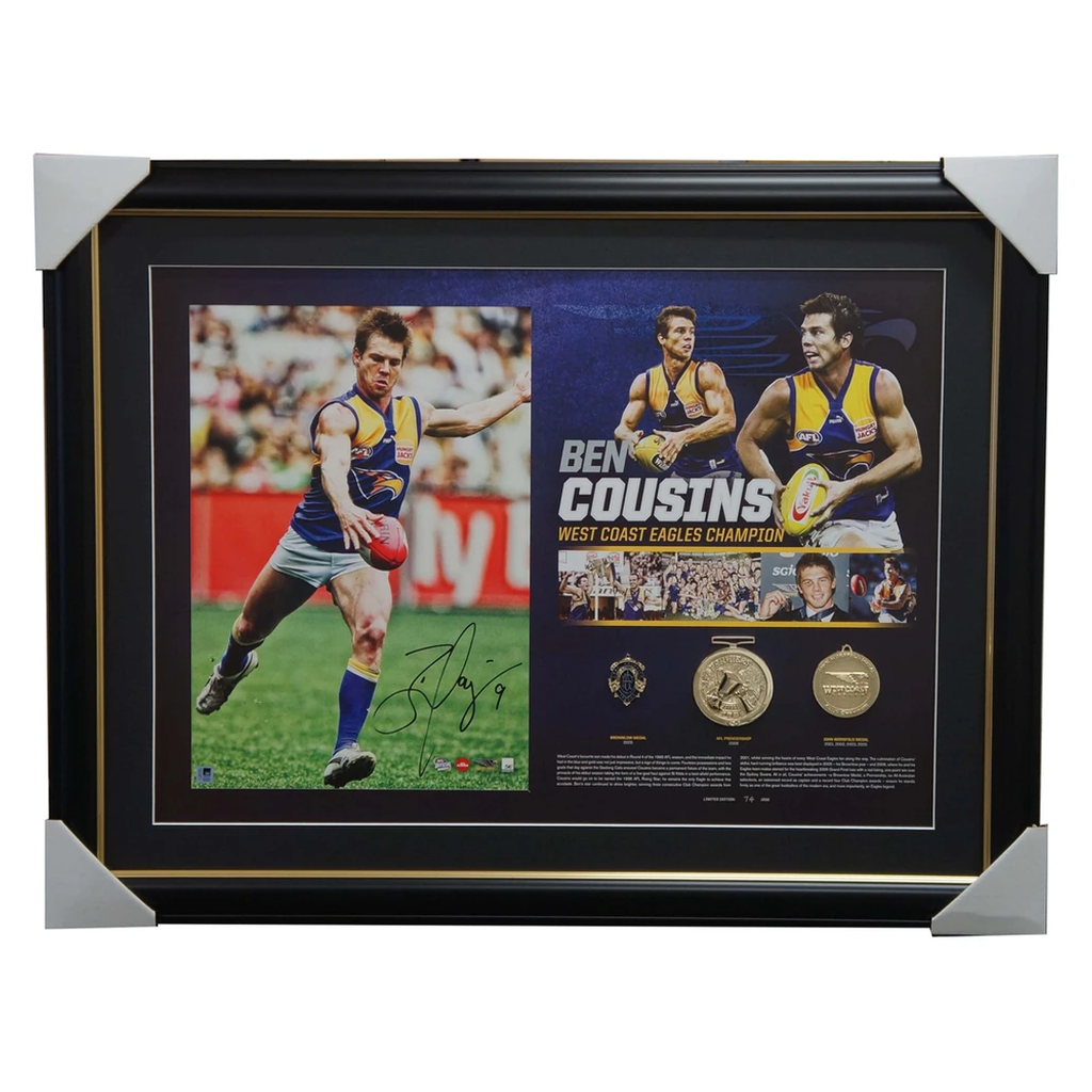 Ben Cousins Signed West Coast Eagles Afl Signed Career Litho Framed + 3 Medals - 2940