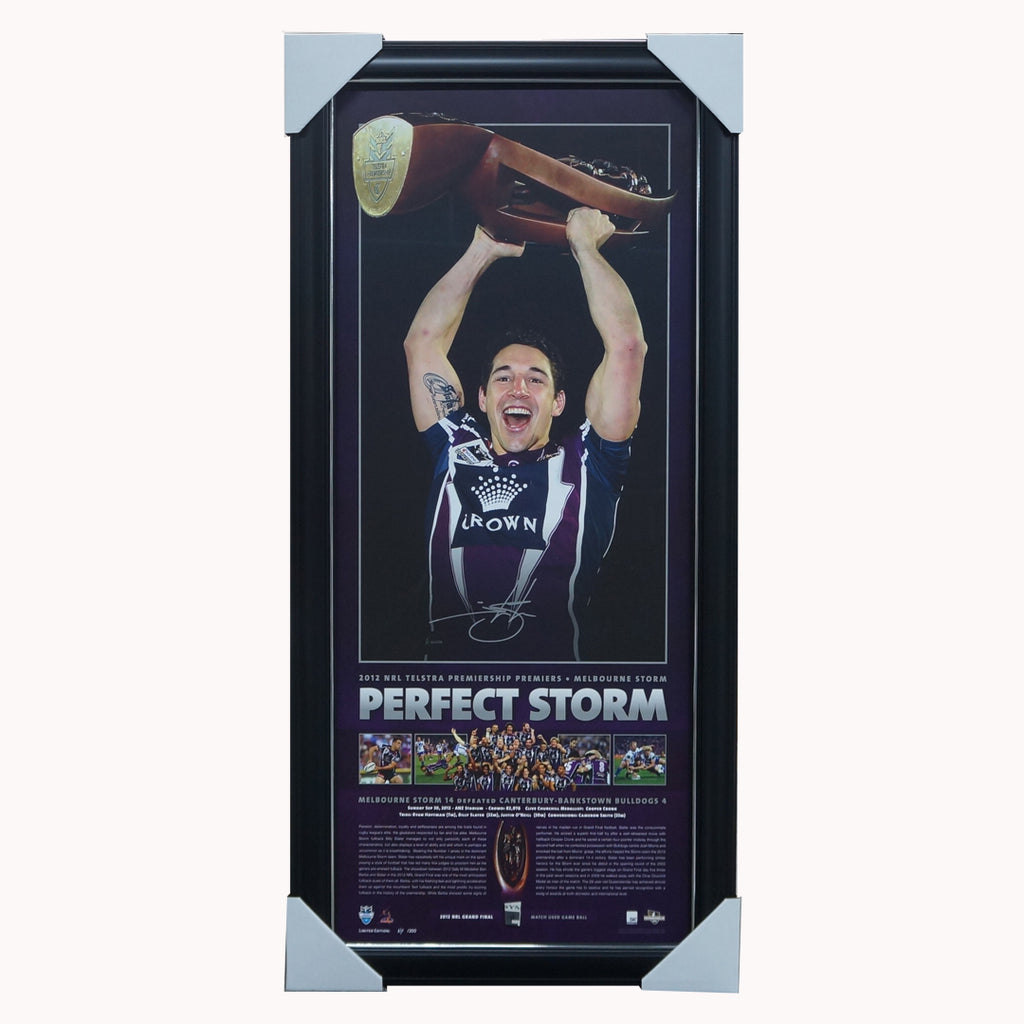 Billy Slater Signed 2012 Premiers Melbourne Storm NRL Lithograph Framed - 4906