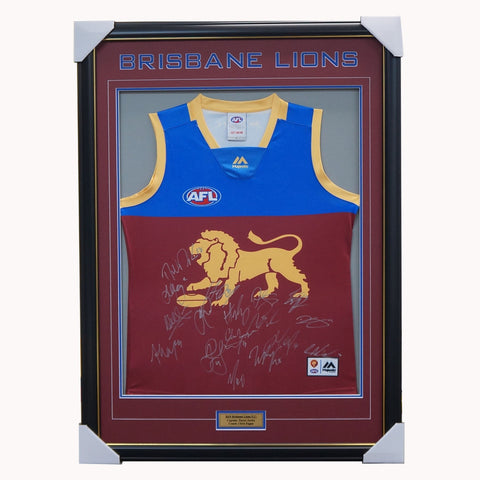 Brisbane Lions 2019 Signed Afl Team Jumper Framed Hodge Neale Zorko + Coa - 3883