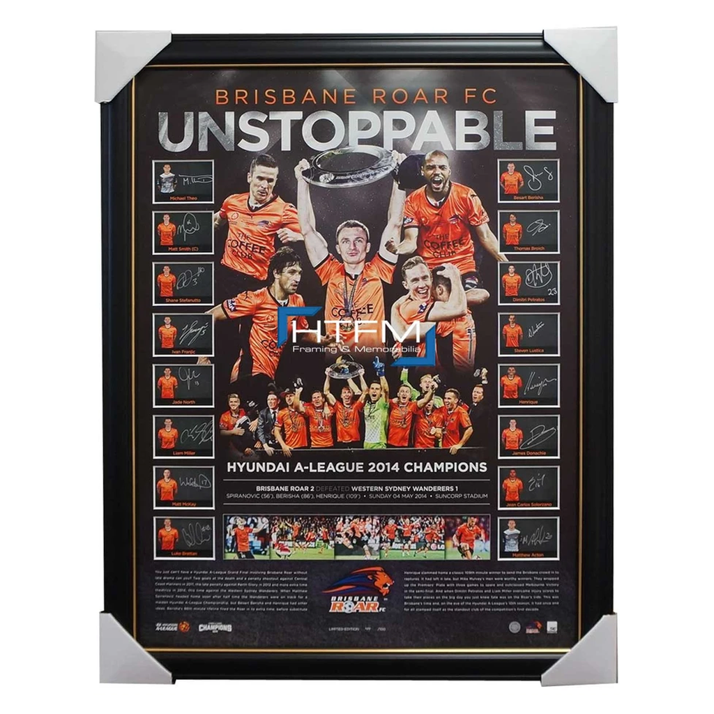Brisbane Roar Signed 2013/14 a-league Champions Team Lithogaph Framed Official - 2539