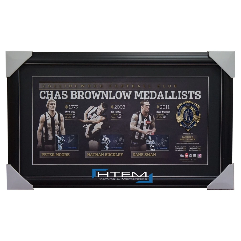 Collingwood Magpies Signed Brownlow Litho Official Afl Frame Buckley Dane Swan - 2068