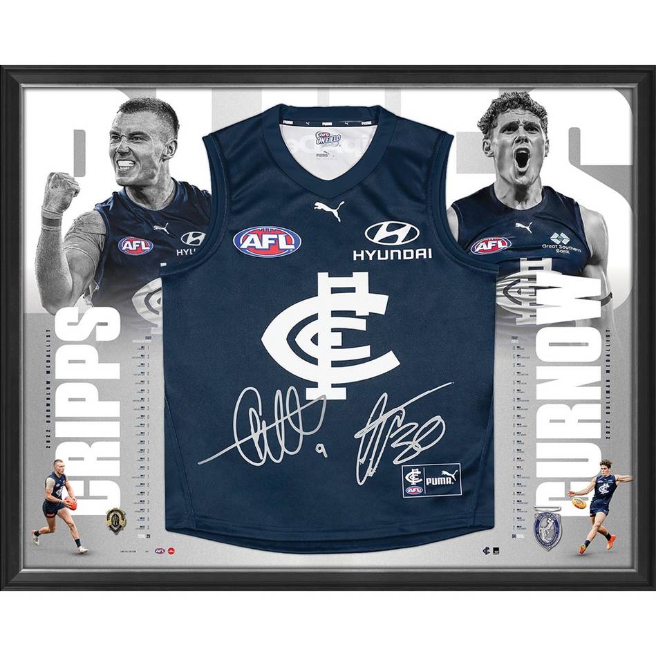 Patrick Cripps & Charlie Curnow Dual Signed Official AFL Carlton Guernsey Framed - 5379