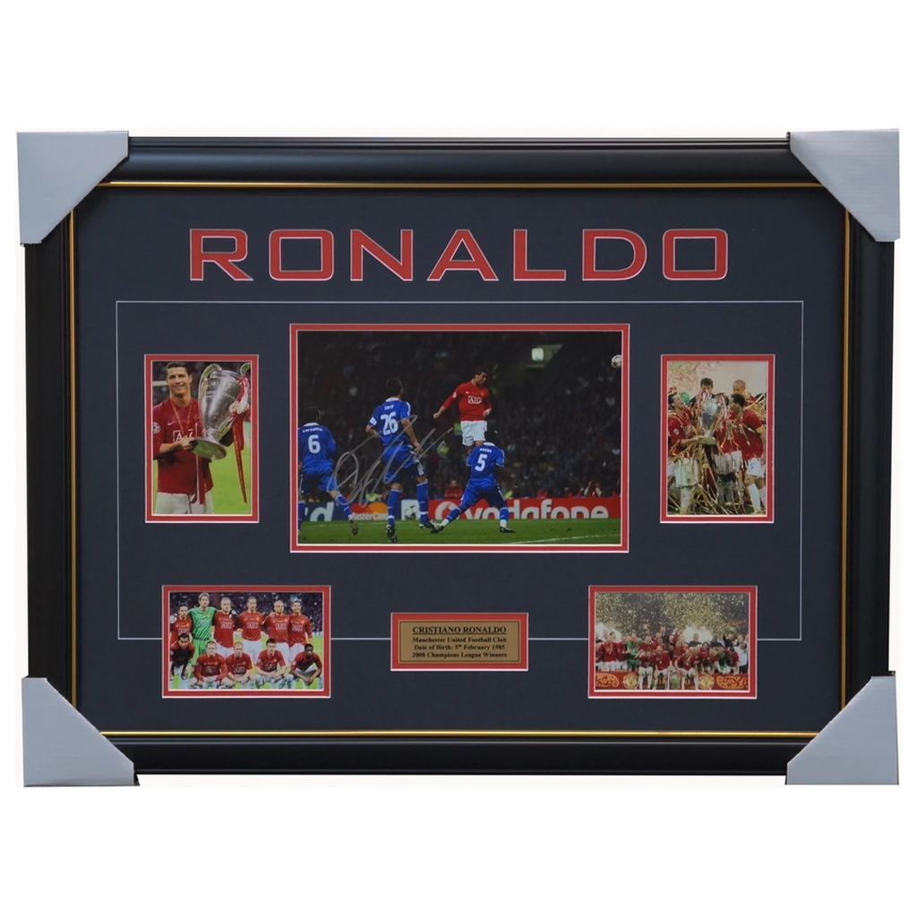 Cristiano Ronaldo Signed Manchster United 2008 UEFA Champions Collage Framed Coa - 3596