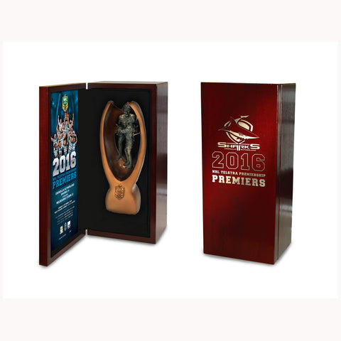 Cronulla-sutherland Sharks 2016 Replica Nrl Premiers Mini Trophy in Wooden Box - 3939