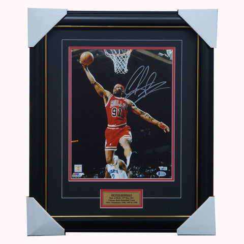 Dennis Rodman Signed Chicago Bulls Fanatics Official Signed Photo Framed NBA Champions - 4919