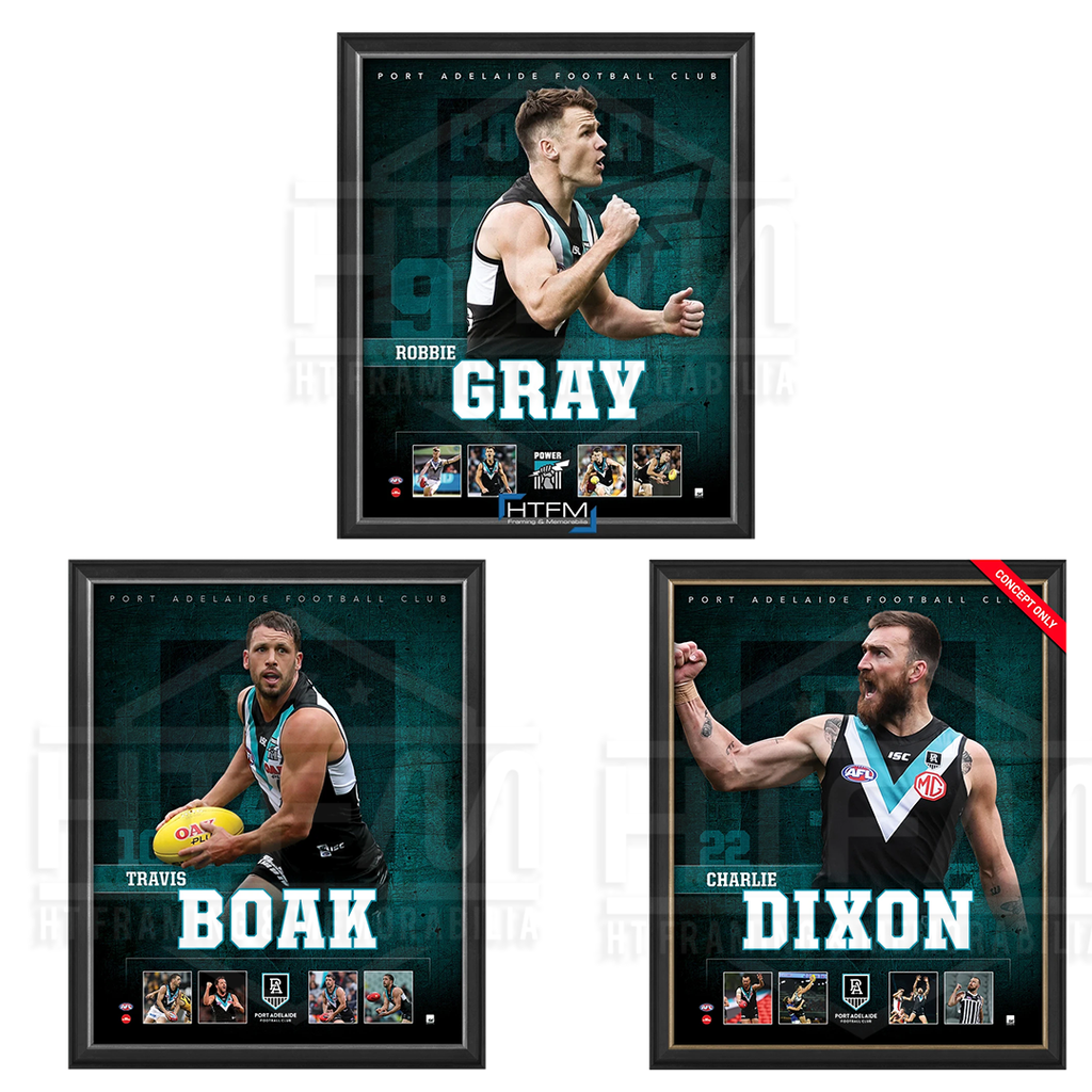Port Adelaide Package Official Licensed Afl Prints Framed Dixon Gray Boak - 4494