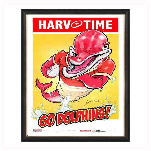 Dolphins NRL Mascot Limited Edition Harv Time Print Framed - 5469