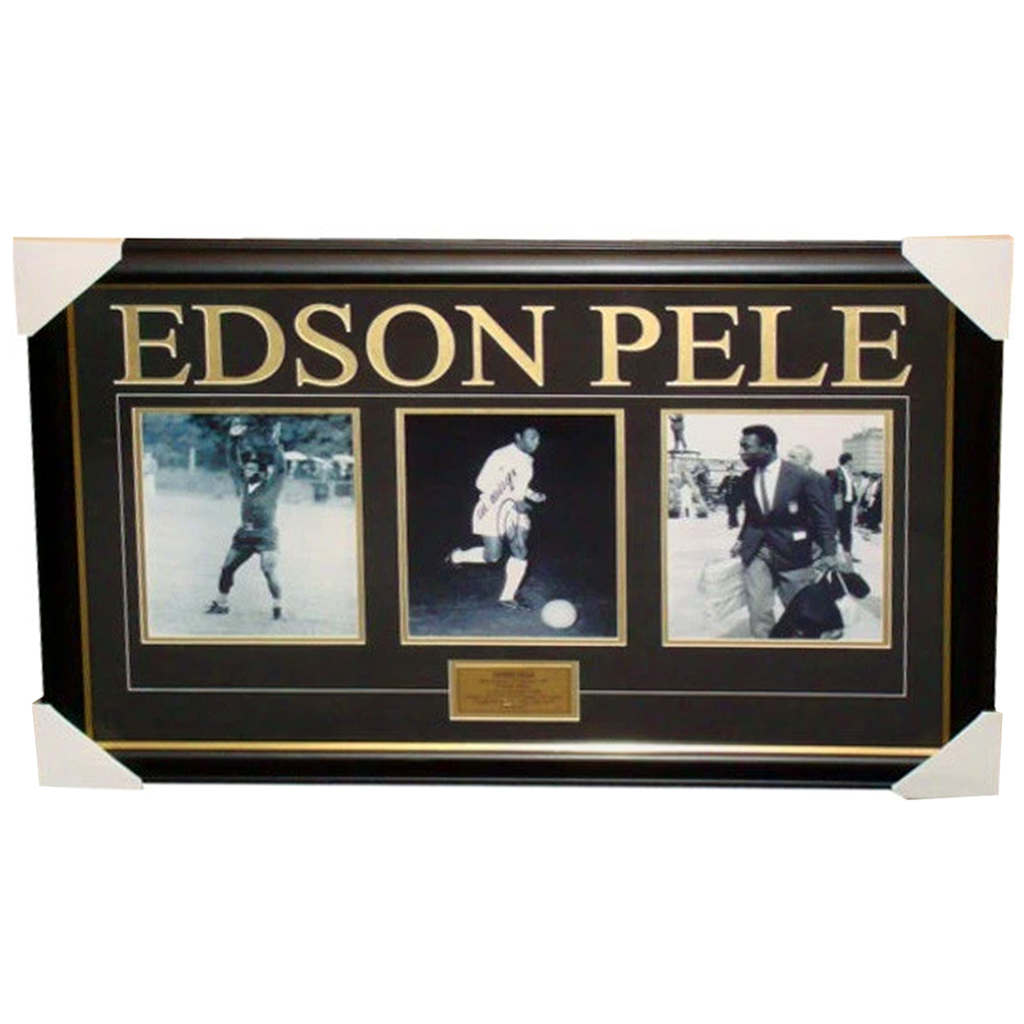 Edson Pele Signed Collage Brasil 3 Photo Collage Framed - 2650