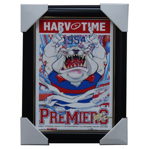 Footscray 1954 Vfl Premiers Caricature Harv Time Print Framed Charlie Sutton - 3478