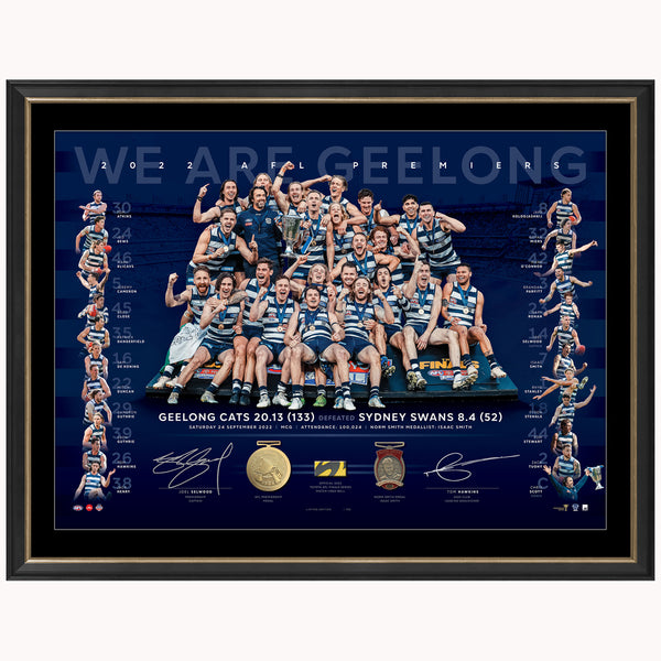 Geelong Cats 2022 AFL Premiers Official Dual Signed Lithograph Framed HT Framing & Memorabilia