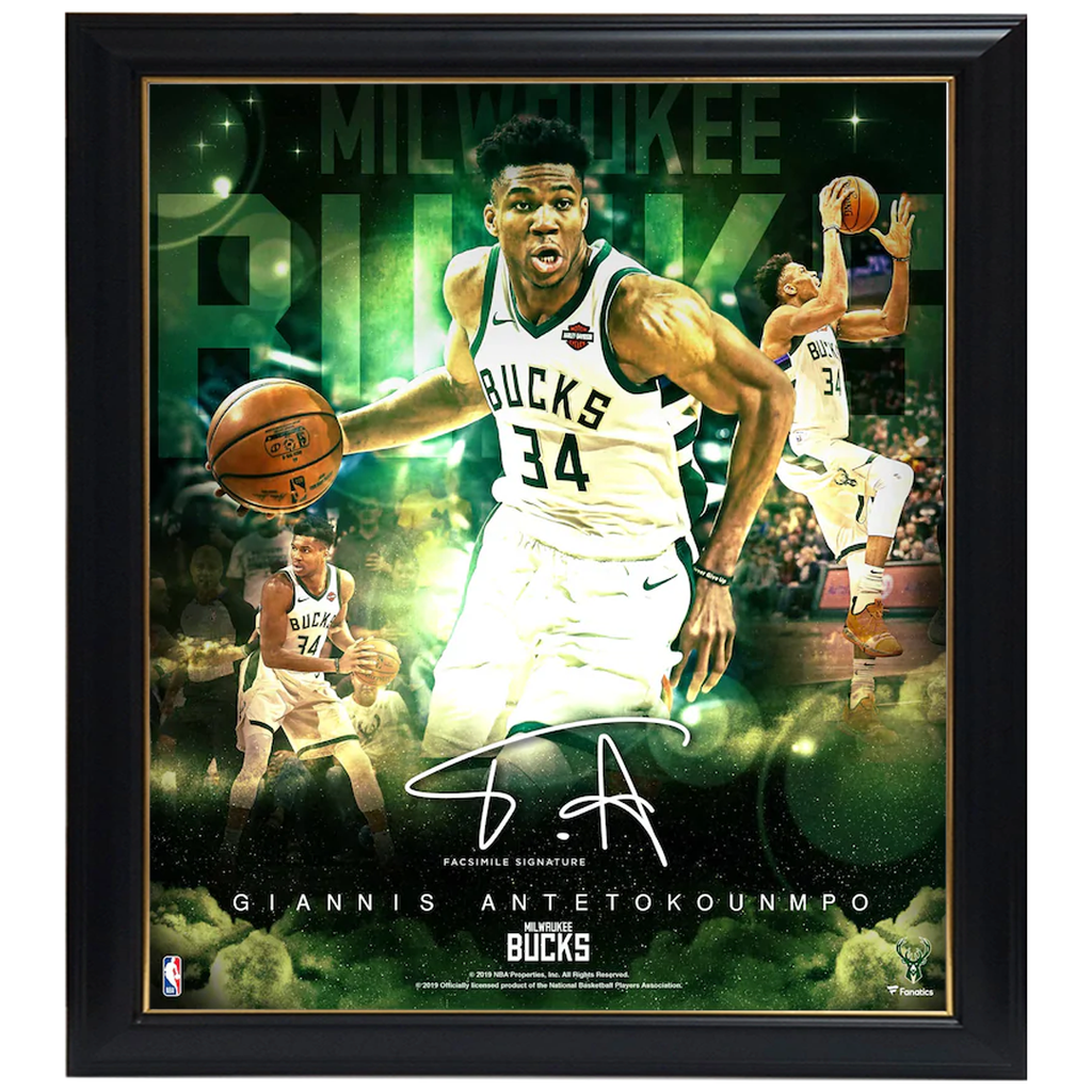 Giannis Antetokounmpo Milwaukee Bucks Facsimile Signed Official Nba Print Framed - 3956