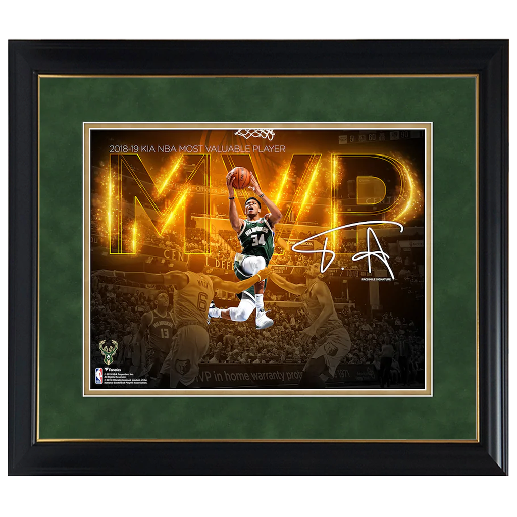 Giannis Antetokounmpo Milwaukee Bucks 2019 Nba Mvp Spotlight Photograph Facsimile Signatures Official Nba Print Framed - 4348