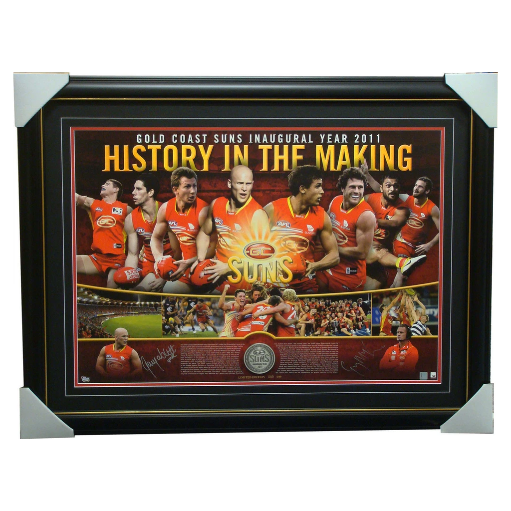 Gold Coast Suns Afl Inaugural Year Signed Print Gary Ablett Jnr & Mckenna Framed - 2671