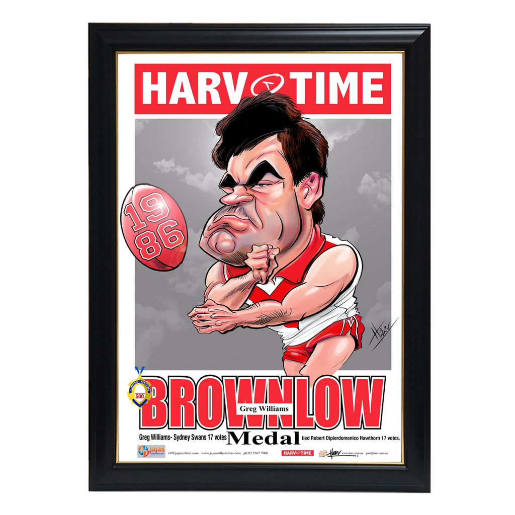 Greg Williams, 1986 Brownlow Medal, Harv Time Print Framed - 4073