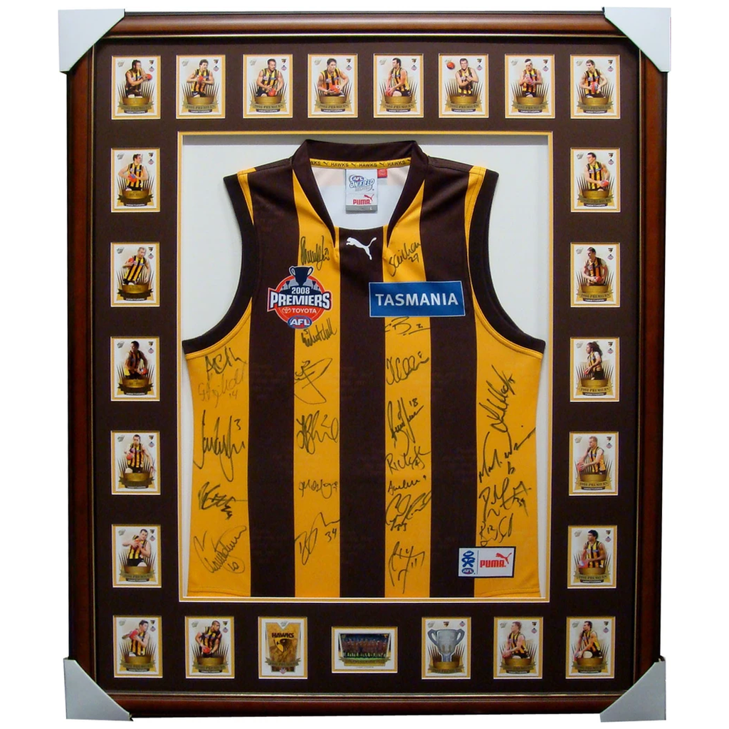Hawthorn 2008 L/e Premiers Home Jumper Signed Framed With Premiers Cards - 1304 Last One