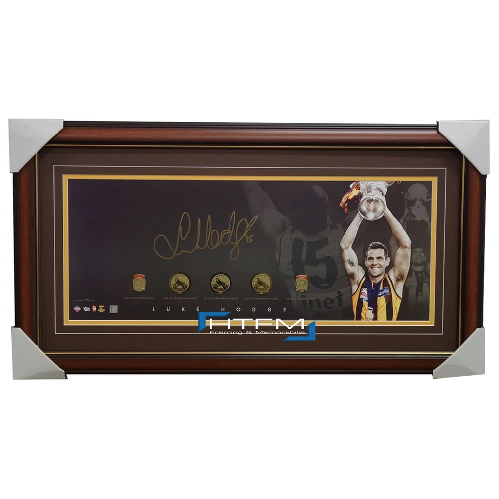 Hawthorn 2014 Premiership Afl Panograph Signed by Luke Hodge With Replica Medals - 1971