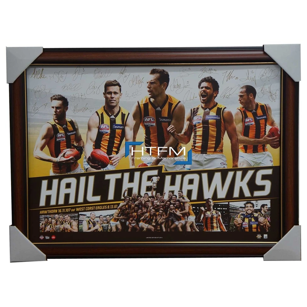 Hawthorn 2015 Premiers Facsimile Afl Signed Sportsprint Framed Three Peat - 2572