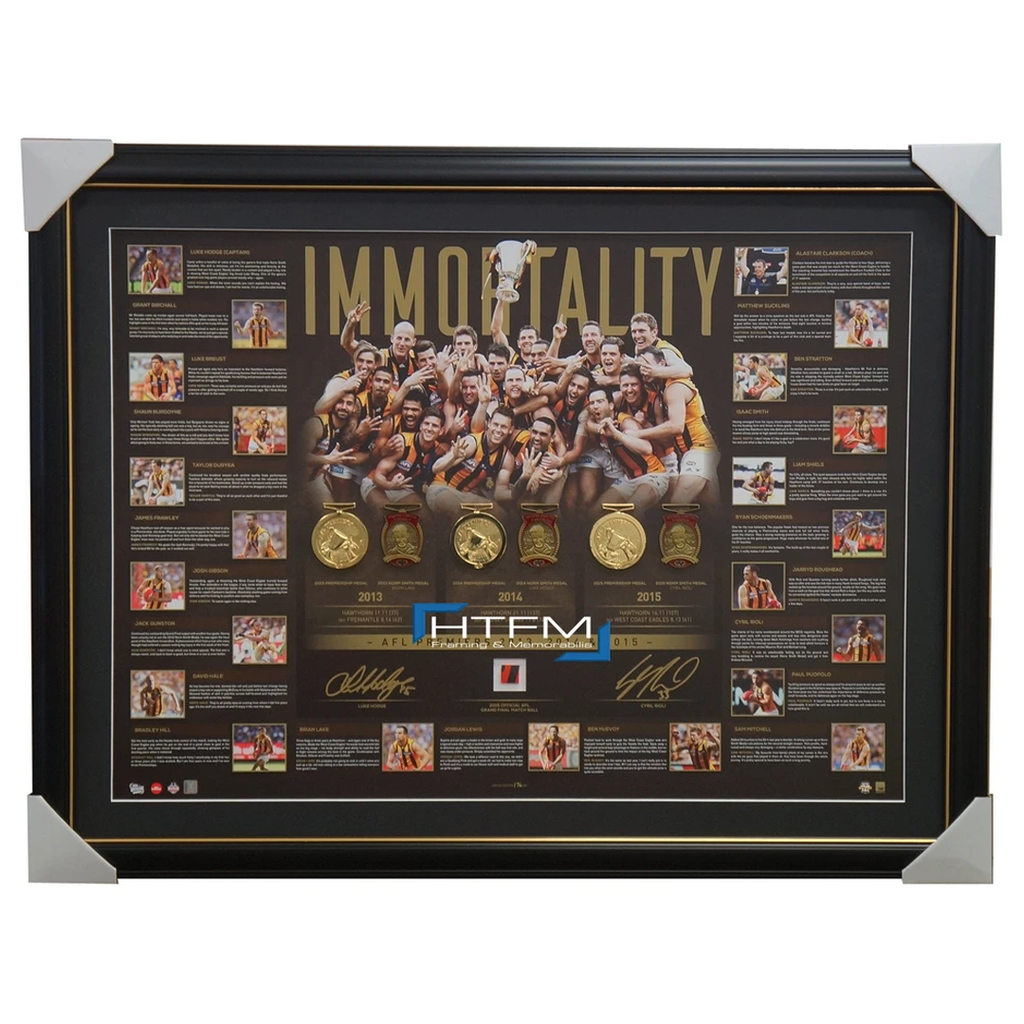 Hawthorn 2015 Premiership Perfection Dual Signed Lithograph Frame Hodge Rioli - 2569