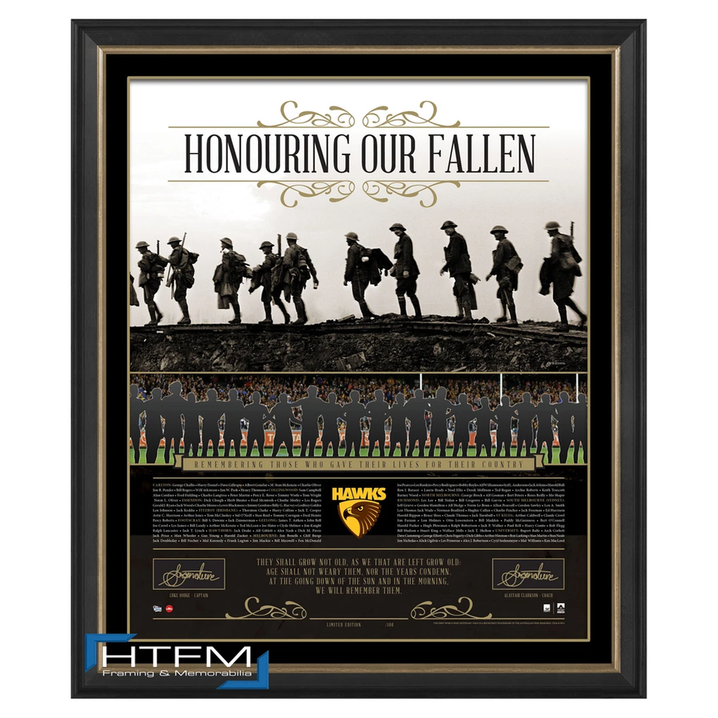 Hawthorn Honouring Our Fallen Anzac Signed Print Framed Luke Hodge & Clarkson - 1075