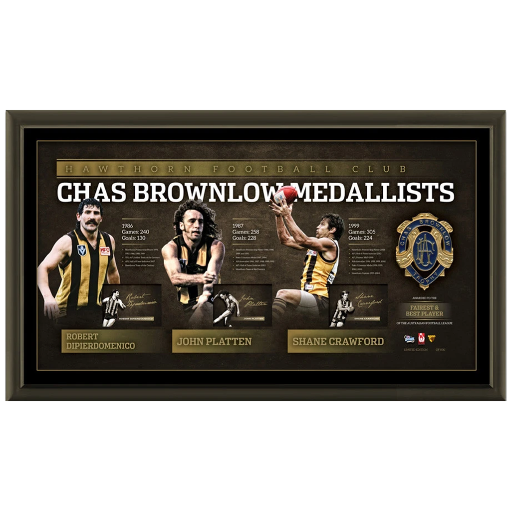 Hawthorn Signed Brownlow Litho Official Afl Frame Dipier Shane Crawford Platten - 2080