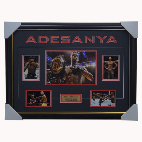 Israel Adesanya Signed Ufc Champion Photo Collage Framed + Coa - 4530