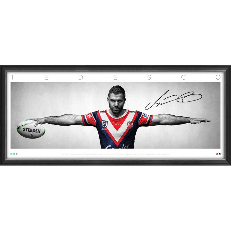 James Tedesco Signed Sydney Roosters Wings Official NRL Print Framed - 5204