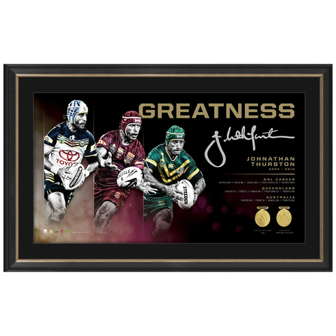 Johnathan Thurston Signed Greatness Retirement Print Framed with Medallions - 3980