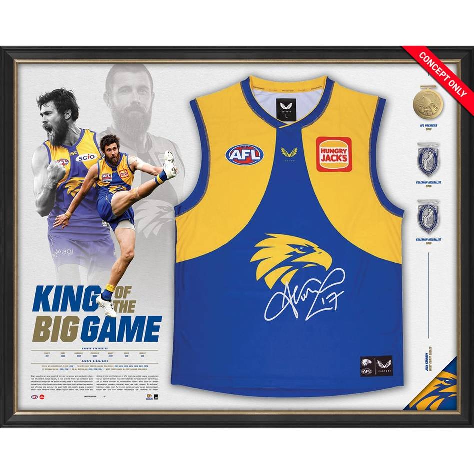 Josh Kennedy Signed West Coast Eagles Official AFL Retirement Signed Jumper Framed - 5237
