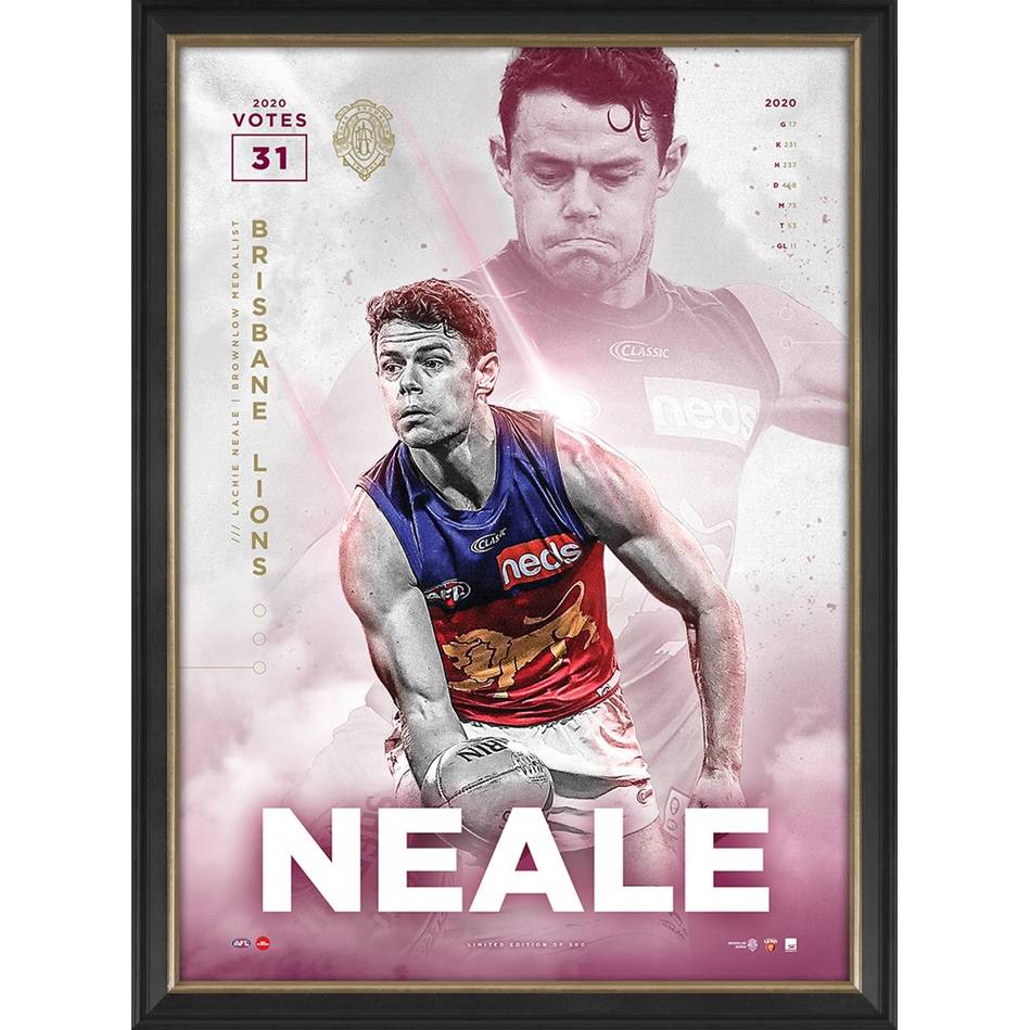 Lachie Neale 2020 Official Afl Brisbane Lions Brownlow Medal Sportsprint Framed - 4550