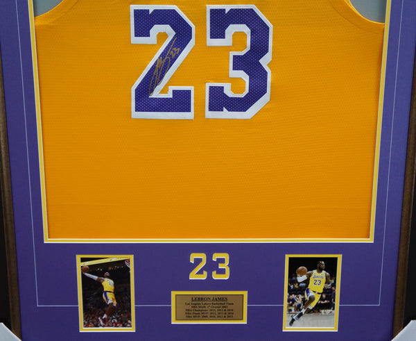 Lebron James Signed Los Angeles Lakers Yellow Jersey Frame 100