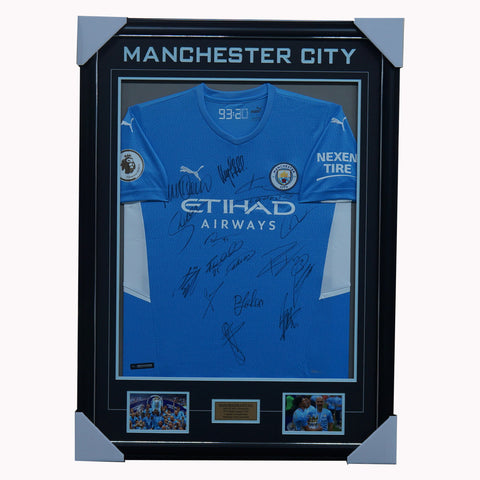 Manchester City Signed 2021/22 EPL Champions Team Jersey Framed Fernandinho - 5163