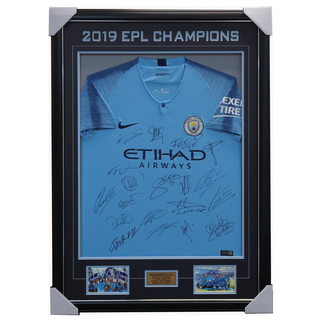 Manchester City Signed 2018/19 Epl Champions Team Jersey Framed Kompany - 3679