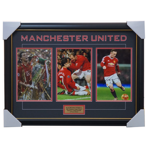 Manchester United Signed 2008 Champions League Collage Framed Wayne Rooney Cristiano Ronaldo - 2900