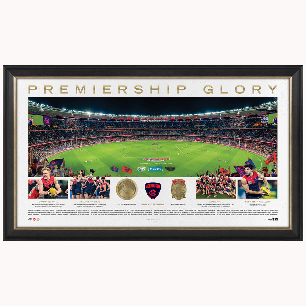 Melbourne Demons 2021 AFL Premiers Official Panoramic Perth Stadium Print Framed - 4891