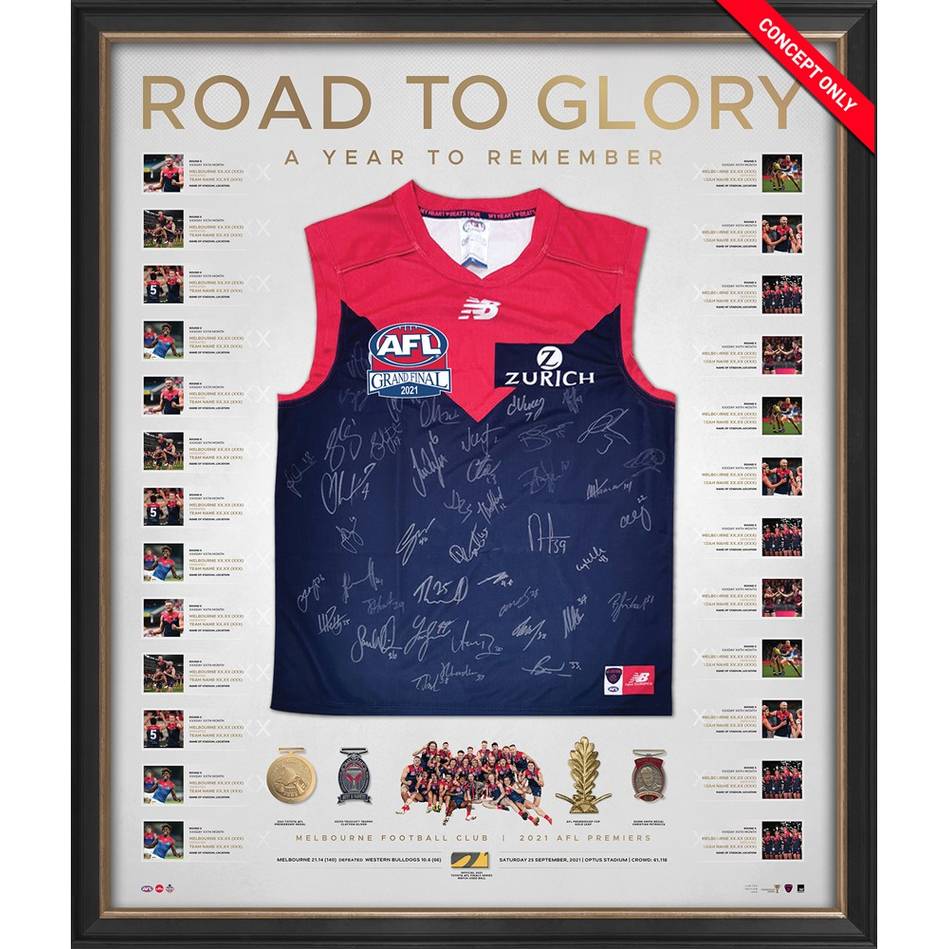 Melbourne 2021 Premiers Deluxe Team Signed Official AFL Guernsey Framed - 5131