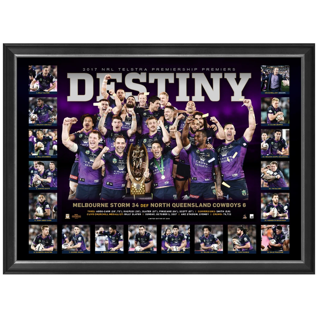 Melbourne Storm 2017 Nrl Premiers Deluxe Sportsprint Frame Smith Cronk Slater - 3197